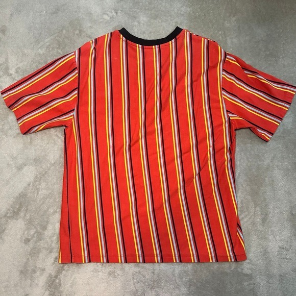 Guess‎ Los Angeles T-shirt Men XL Orange Retro Striped Triangle Embroidered Logo - Picture 2 of 11